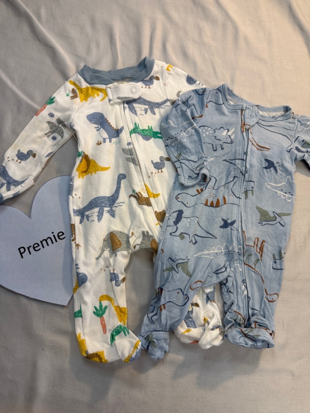 Carter's - Set of 2 Dino Print Footies/Sleepers - Blue & White